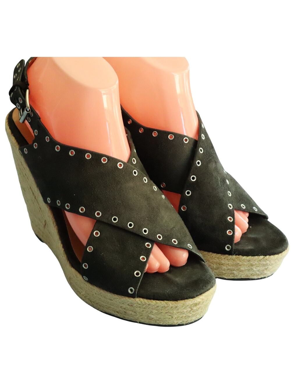 Report Caden Black Suede Espadrille Wedge Sandal Slingback Platform Womens 9.5
